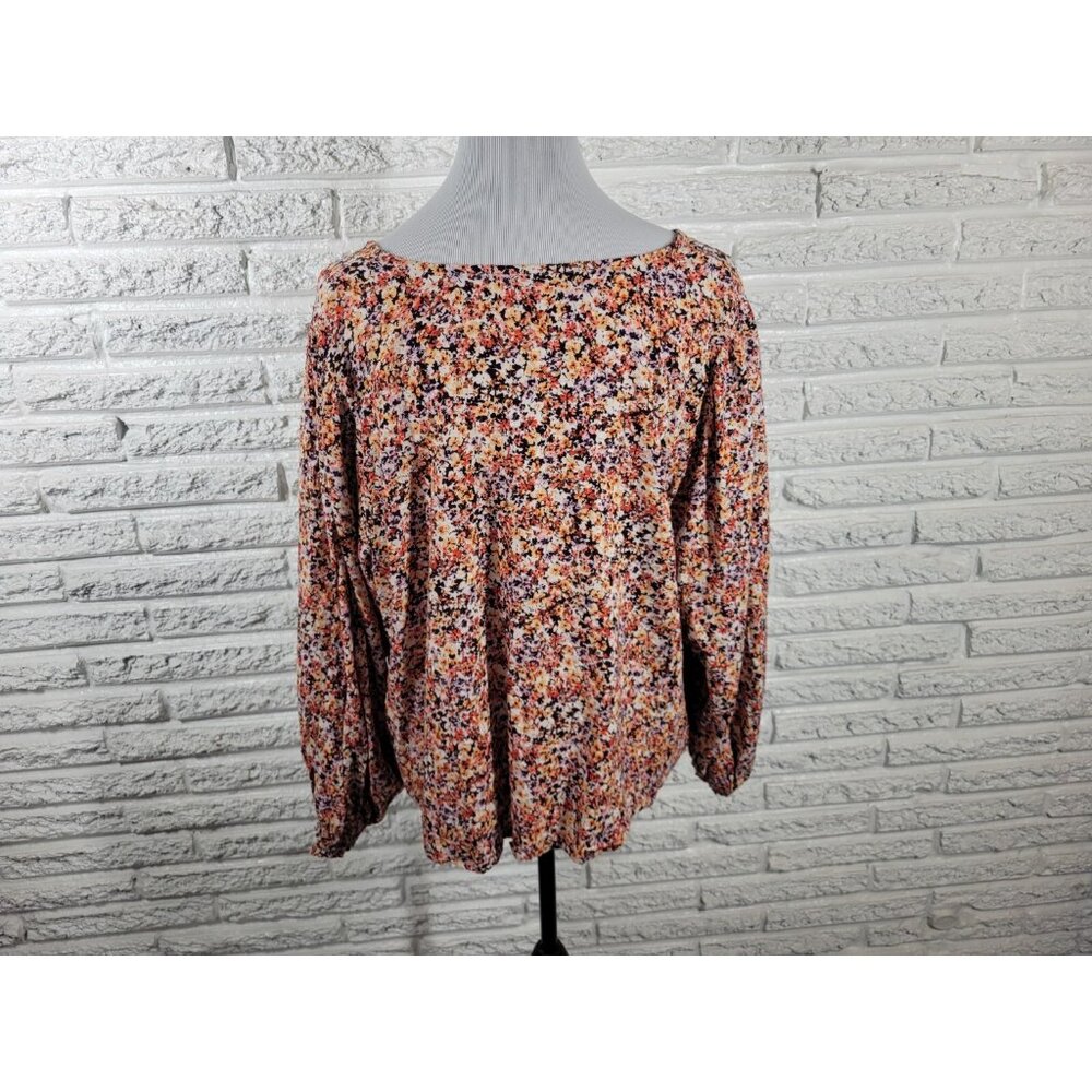 Old Navy Womens Top 2X Plus Cropped Long Sleeve Brown Floral FLO200E - Picture 6 of 9